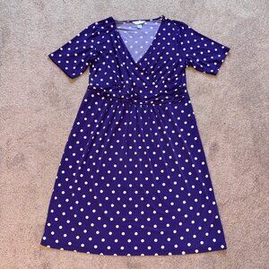 Christopher & Banks Stretch Career Dress Purple w/ White Polka Dots L